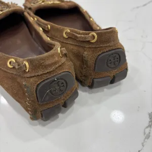Tory Burch Shoes Womens Size 9 Alexandra Suede Moccasins Cognac Brown Leather thumbnail 5
