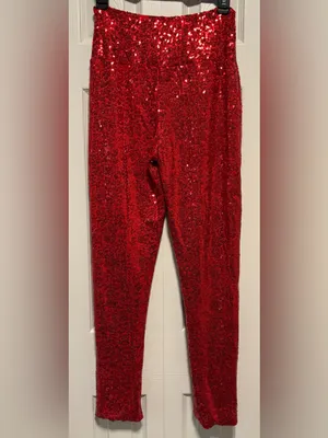 NWT Tipsy Elves High Waisted Red Sequin Pants Fully Lined Christmas thumbnail 3