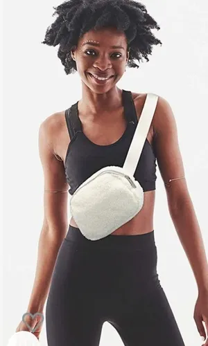 Fleece Belt Bag Women Sherpa Crossbody Waist Bag Adjustable strap Cream color Ne thumbnail 1