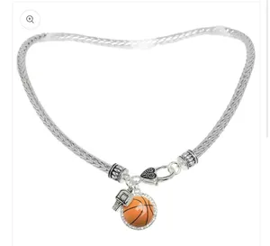 Game Day Basketball Charm Necklace Silver thumbnail 2
