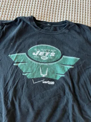 NFL New York Jets black t-shirt with green Jets logo and Verizon text #jetsnation #football thumbnail 2