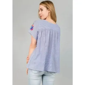 Embroidered Floral Peasant‎ Blouse | Short Sleeve Boho Top thumbnail 2