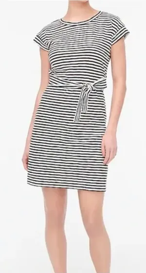 J. Crew Black and White Striped Tie-Waist Mini Dress thumbnail 1