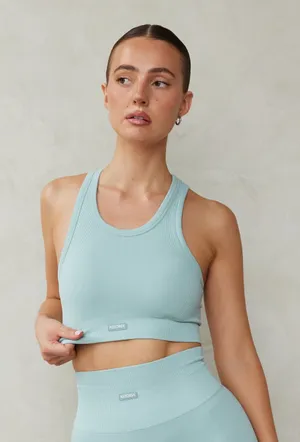 Astoria Activewear CONTOUR Ribbed Seamless Sports Crop in Seafoam Size Small Bra thumbnail 1