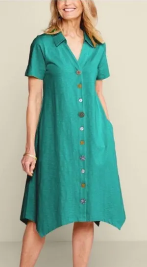 Soft Surroundings Danielle Button Midi Dress Teal Blue Green Size Small thumbnail 1