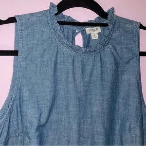 J Crew M Blouse Chambray Ruffle Collar Embroidered Sleeveless thumbnail 8