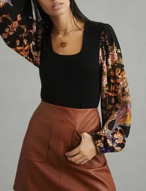 Anthropologie $128 BL-NK BL^NK Floral Balloon Sleeve Black Sweater‎ Top Bohemian thumbnail 1