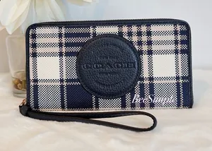 NWT Coach Dempsey Large Phone Wallet With Garden Plaid Print And Coach Patch‎ thumbnail 1