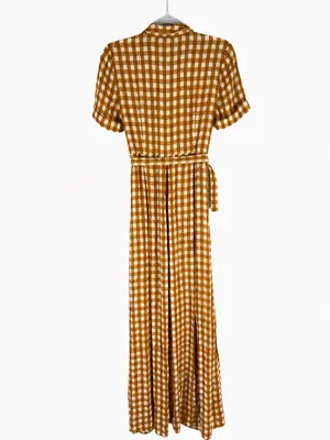 Uterqüe Mustard Gingham Maxi‎ Dress Orange thumbnail 4