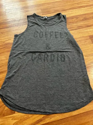 Women’s Charcoal Gray Graphic Tank Top - Coffee & Cardio thumbnail 2