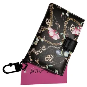 Betsey Johnson Xoleah Black Floral Leopard Gold Chain Tab‎ Card Case Wallet NWT thumbnail 1
