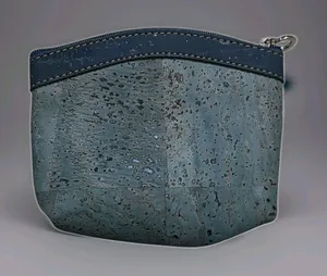 Portuguese(?) Cork Vegan Coin Ladies Zip Blue Purse Travel Bag 3"x4" Small thumbnail 1
