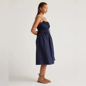 NWT Quince 100% Organic Cotton Keyhole Midi Dress Navy Blue Sz S thumbnail 3
