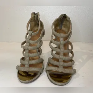 Coach Women’s Lavania Beige Suede‎ Strappy Heeled Sandals with Zipper Size 6.5. thumbnail 3