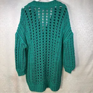 Maeve Anthropologie Teal Open Stitch Oversized Long Cardigan Sweater Small thumbnail 9