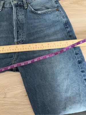 Agolde 27 90's Crop Mid Rise Straight Jeans Organic Hooked Relaxed Indigo Denim thumbnail 6
