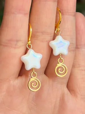 Handmade quality Czech star & swirl dangle earrings⭐️🌀 thumbnail 3