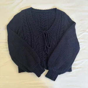 Navy Knit Bow Front Tie Cardigan thumbnail 1