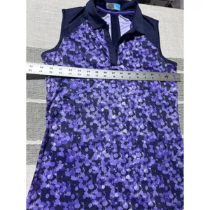 PGA Tour Womens XS Sleeveless Golf Polo Purple Floral Athletic Shirt thumbnail 3