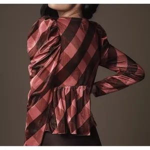 NEW Anthropologie Maeve Velvet Babydoll Plaid Top Pink Purple‎ Size Medium NWT thumbnail 2