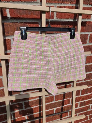 NEW Zara Pink & Green Plaid Tweed Gingham Mini Skort Size Small thumbnail 8