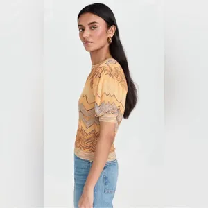 Ulla Johnson Priscilla Chevron Puff Sleeve Knit short sleeve yellow blue zigzag thumbnail 5