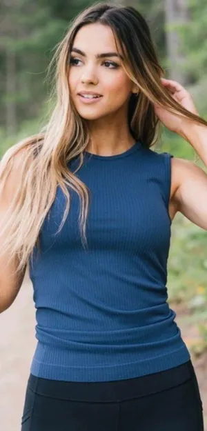 NEW Zyia Active Parallel Tank Top XXL Seamless Stretchy Ribbed Knit Navy Blue thumbnail 1