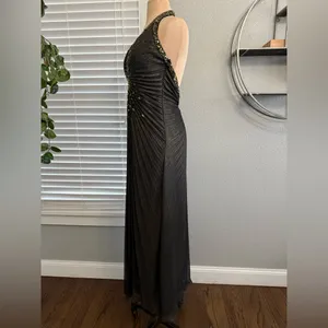 Sue‎ Wong Nocturne Halter Pleated Beaded Gown Size 8 Travilla Style Black & Gold thumbnail 3