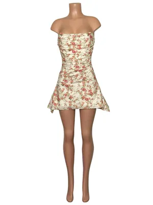 HOUSE OF CB Jasmine Draped Strapless Corset Mini Dress, Rose Print, Small thumbnail 7