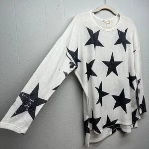 Altar'd State Star Print Knit Sweater Womens Small Stretch Oversized Patriotic thumbnail 7