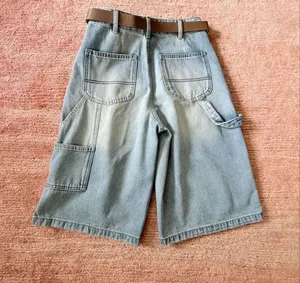 Light Wash Denim Bermuda Shorts High Rise Original Design Carpenter Belt NWT M thumbnail 6
