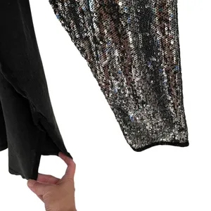 Free People Nellie Sequin Twofer‎ top Womens M black and silver oversized Grunge thumbnail 5