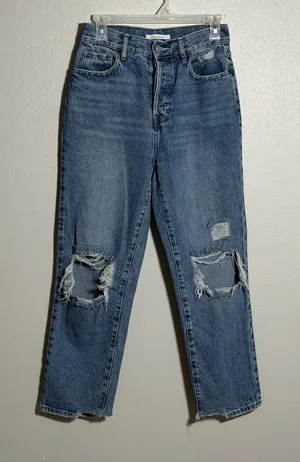 Pacsun Women Streetwear High-Rise‎ Straight Distressed Blue Denim Jeans size 26 thumbnail 1