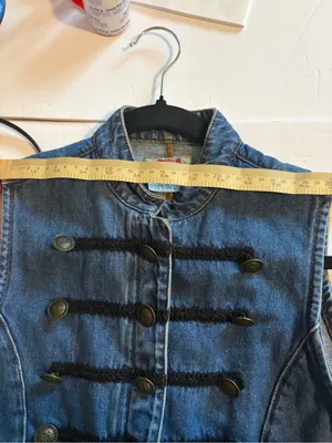 Vintage Military-Inspired Blue Denim Vest with Black Trim thumbnail 9