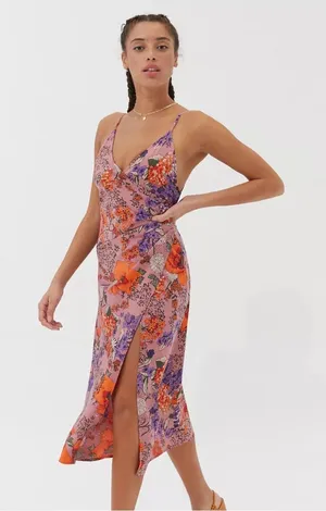URBAN OUTFITTERS Lily‎ Satin Wrap Midi Dress thumbnail 1