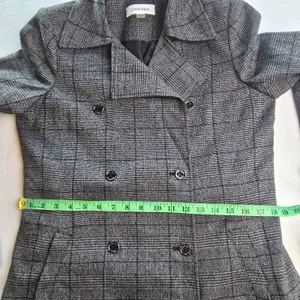 Calvin Klein‎ Womens Grey Glen Plaid Double Breasted Belted Trench Coat Size 10 thumbnail 9