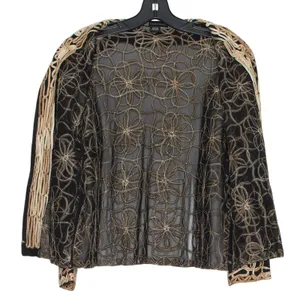 Vintage Black Brown Embroidered Floral Sheer Zip Jacket Boho Y2K 90s Evening XL thumbnail 2