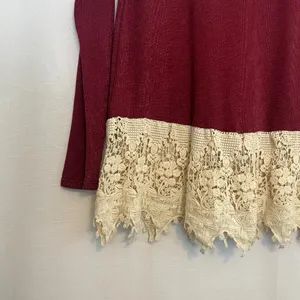 1.4.3. Story by Line Up NWT Long Sleeve Blouse with Crochet Bottom Detail Maroon/Cream medium thumbnail 4