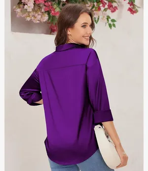 Silk Button Down Blouse Purple Size XXL thumbnail 2