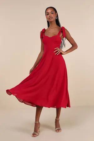 NWT Lulus Sophisticated Charisma Berry Red Tie-Strap A-Line Midi Dress Size M thumbnail 1
