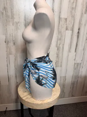 SheIn Flamingo Palm Tree Striped Tie Side Sarong Mini Swim Skirt Cover Up One Size Blu thumbnail 4