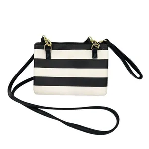 Betsey Johnson Signature Black & White Striped Luv Betsey Crossbody Wristlet thumbnail 9