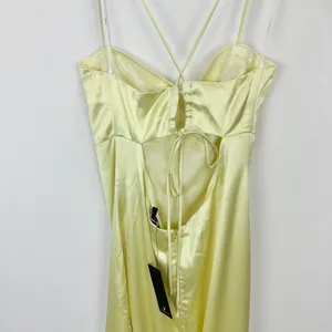 Lulus Stunning Example Light Yellow Satin Backless Maxi Dress Formal Small NWT thumbnail 10