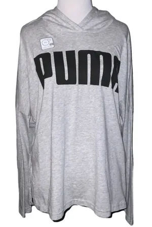 Puma Dry Cell Lightweight Gray Hoodie Black Logo Large NWT thumbnail 1