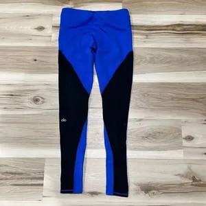 Alo Yoga Illusion 4 Blue Black Colorblock Athletic Leggings Women's Small thumbnail 3