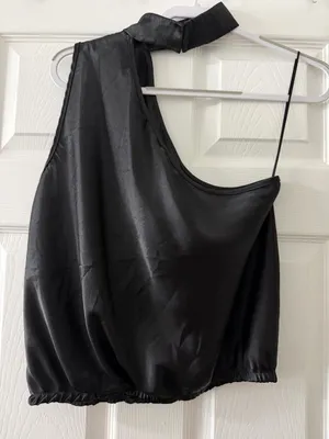Express Black Satin One Shoulder Choker Top Medium Party Cocktail thumbnail 2