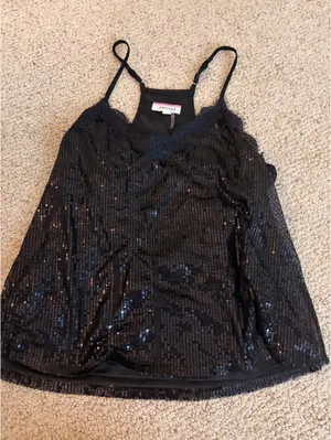 Black sequin thrifted top thumbnail 1