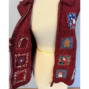Erika VTG Ugly Christmas Sweater Vest‎ Red Size LG Embellished Zip Embroidered thumbnail 3