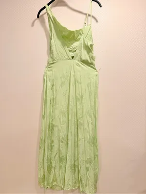 For Love & Lemons Llana Satin Midi Dress Elegant Feminine Lime Green Size S thumbnail 2