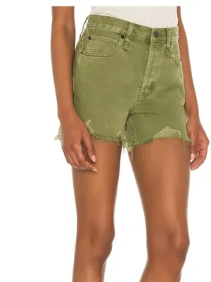 NWT Free People Makai Cutoff Denim Short Olive Garden SZ-31 Frayed Hem thumbnail 3